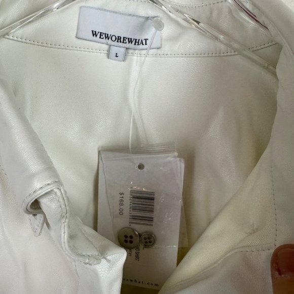 WeWoreWhat Vegan Leather Boyfriend Shirt in Ivory - Picture 7 of 10